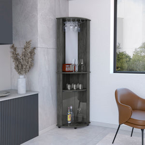 English Elm Chicago Corner Bar Cabinet with Glass Doors, Mirror Center, Wine Glass Rack & Two Open Shelves for Stylish Storage Brown 42.1 L x 24.8 W x 5.5 H B070P173192