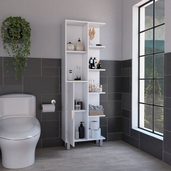 English Elm Crovie 63" High Bathroom Linen Cabinet White – Slim 7-Shelf Engineered Wood Storage Organizer B070P173184