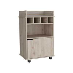 English Elm Phoenix Engineered Wood Bar Cart with 2 Open Shelves, 4 Bottle Cubbies and Cabinet for Compact Spaces Beige 32.3 L x 32.3 W x 5.9 H B070P173180