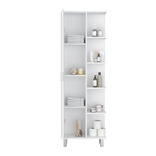 English Elm Crovie 63" High White Linen Bathroom Storage Cabinet with Four Open Shelves, Laminated Wood Finish B200P173170