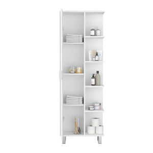 English Elm Crovie 63" White Linen Bathroom Storage Cabinet with Four Open Shelves, Tall Engineered Wood Unit B070P173170
