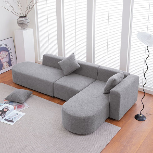 English Elm Modern Boucle L-shaped Sectional Sofa Curved Sculptural Design for Living Room W848S00038