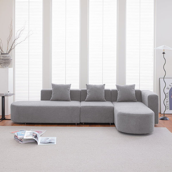English Elm Modern Boucle L-shaped Sectional Sofa Curved Sculptural Design for Living Room W848S00038