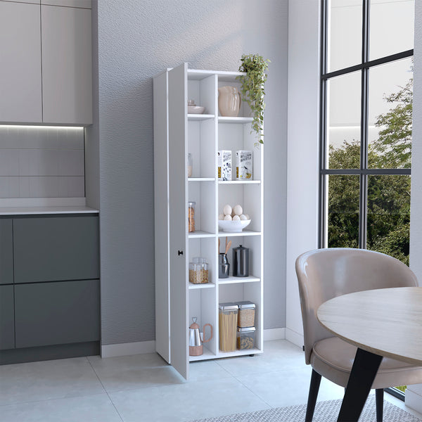 English Elm Hoyt Engineered Wood Kitchen Pantry Cabinet with 10 Compartments for Organized Clutter-Free Storage White 70.1 L x 16.5 W x 5.5 H B070P173177