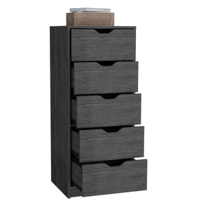 English Elm Basilea Tall 5-Drawer Dresser with Smooth Pull-Out System, Slim Engineered Wood Storage for Small Spaces Brown 45.2 L x 20 W x 5.1 H B200P173186