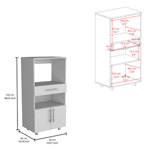 English Elm Worland White Pantry Cabinet with Microwave Stand, Drawer & Dual Doors — Compact Engineered Wood Organizer B200P173200