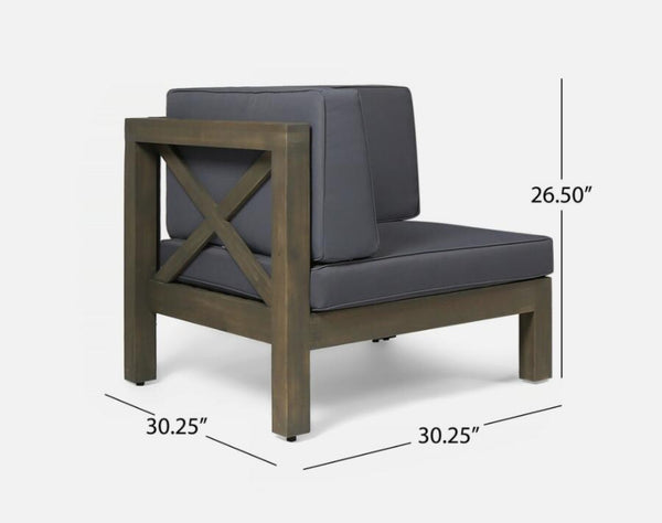 English Elm Brava Solid Acacia Cross-back Outdoor Armchair with Water-resistant Cushion Patio Seating 64491.00-64492.00-64493.00DGY
