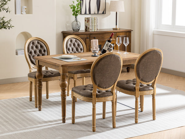 English Elm French Solid Wood Dining Chair with Nailhead Trim, High-Density Foam & Steel Spring Cushion, Hand-Pulled Backrest Upholstery, Supports 300 lbs, Elegant Antique-Style Frame Brown W1143P166792