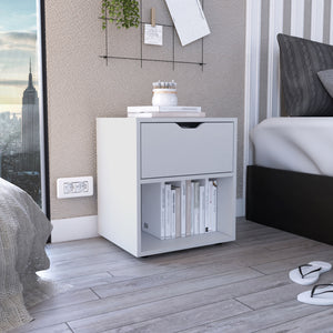 English Elm Aberdeeen Compact 19.7" High Nightstand with Smooth Glide Drawer, Open Shelf & Laminated Wood Finish White 22.4 L x 19.3 W x 5.5 H B200P173171