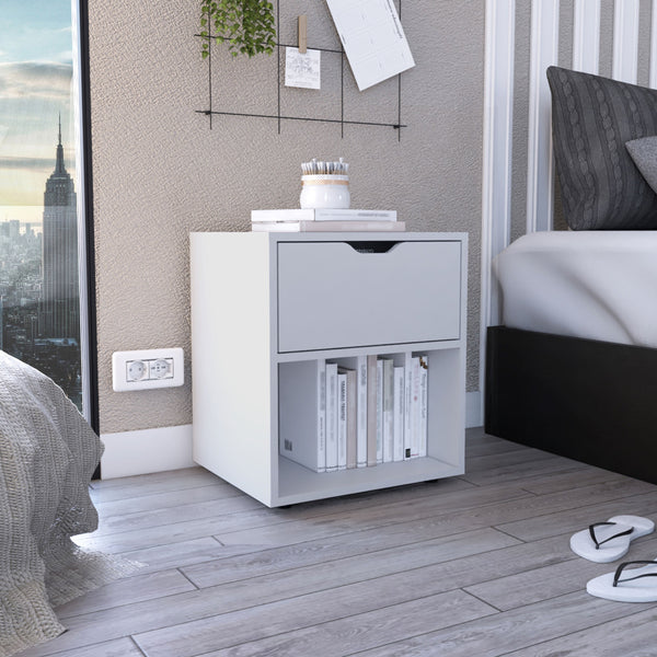 English Elm Aberdeeen Compact 19.7" High Nightstand with Smooth Glide Drawer, Open Shelf & Laminated Wood Finish White 22.4 L x 19.3 W x 5.5 H B200P173171