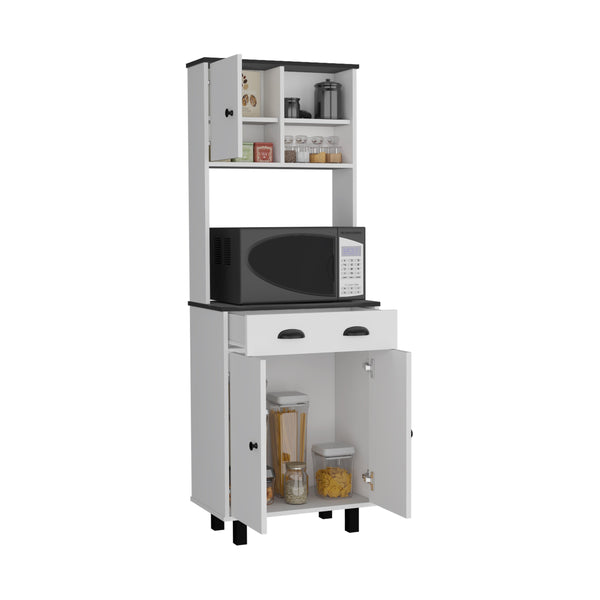 English Elm Salem Kitchen Pantry Cabinet with Drawer, 2 Doors & Open Shelves — Slim Engineered Wood Storage 66.6"H Multicolor 37.8 L x 18.5 W x 7.9 H B070P173183