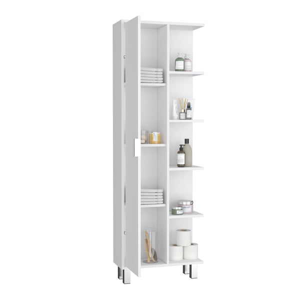 English Elm Crovie 63" High White Linen Bathroom Storage Cabinet with Four Open Shelves, Laminated Wood Finish B200P173170