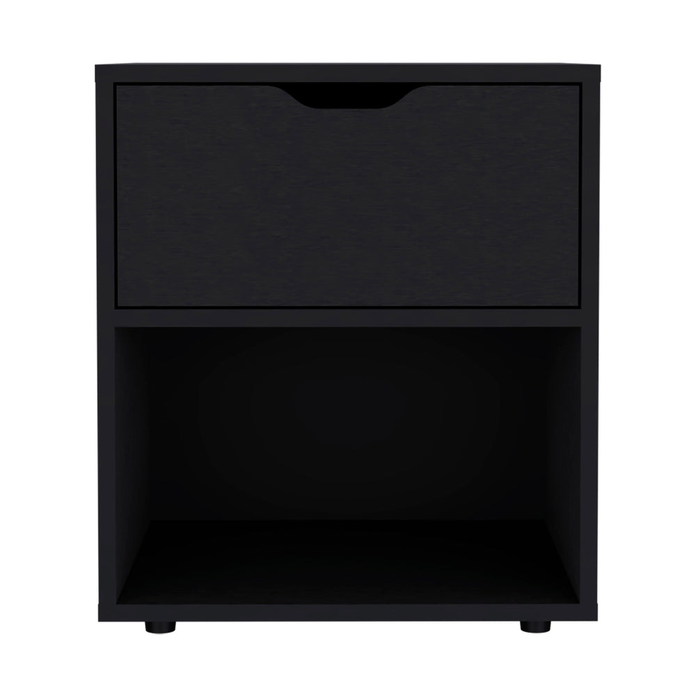 English Elm Aberdeeen Compact 19.7" High Nightstand with Smooth Glide Drawer, Open Shelf & Laminated Wood Finish Black 22.4 L x 19.3 W x 5.5 H B200P173173