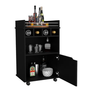 English Elm Phoenix Engineered Wood Bar Cart with 2 Open Shelves, 4 Bottle Cubbies and Cabinet for Compact Spaces Black 32.3 L x 32.3 W x 5.9 H B070P173181