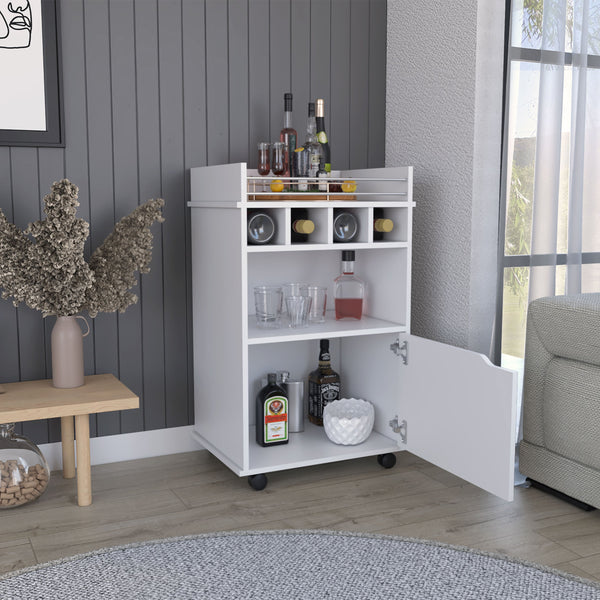 English Elm Phoenix Engineered Wood Bar Cart with 2 Open Shelves, 4 Bottle Cubbies and Cabinet for Compact Spaces White 32.3 L x 32.3 W x 5.9 H B070P173179