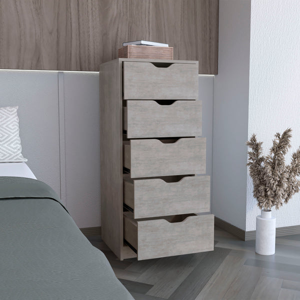 English Elm Basilea Tall 5-Drawer Dresser with Smooth Pull-Out System, Slim Engineered Wood Storage for Small Spaces Grey 45.2 L x 20 W x 5.1 H B200P173185
