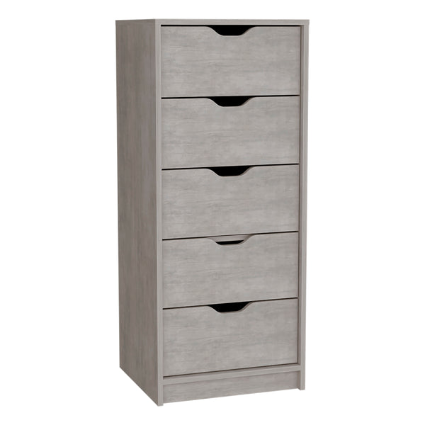 English Elm Basilea Tall 5-Drawer Dresser with Smooth Pull-Out System, Slim Engineered Wood Storage for Small Spaces Grey 45.2 L x 20 W x 5.1 H B200P173185