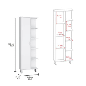 English Elm Crovie 63" High White Linen Bathroom Storage Cabinet with Four Open Shelves, Laminated Wood Finish B200P173170