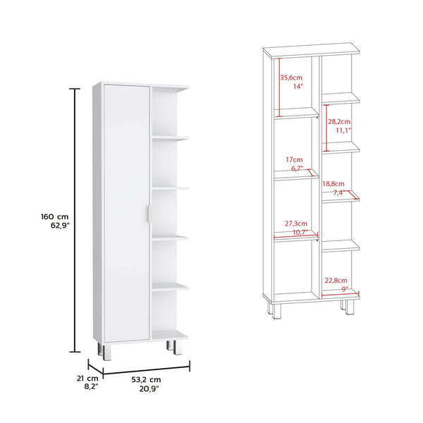 English Elm Crovie 63" White Linen Bathroom Storage Cabinet with Four Open Shelves, Tall Engineered Wood Unit B070P173170