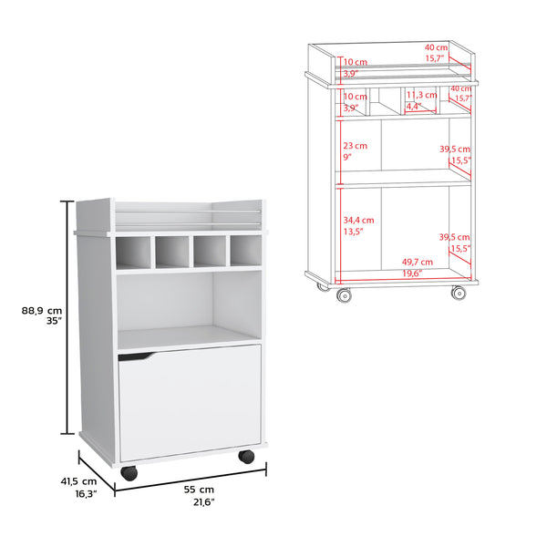 English Elm Phoenix Engineered Wood Bar Cart with 2 Open Shelves, 4 Bottle Cubbies and Cabinet for Compact Spaces White 32.3 L x 32.3 W x 5.9 H B070P173179