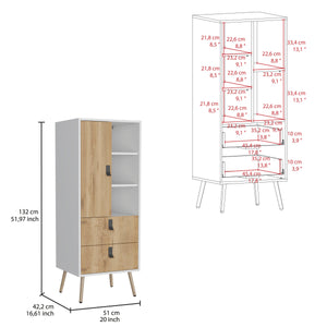 English Elm Huna Multicolor Tall Dresser with Door, 2 Drawers & Open Shelves — Engineered Wood, Elevated Legs, Stylish Storage B200P173201