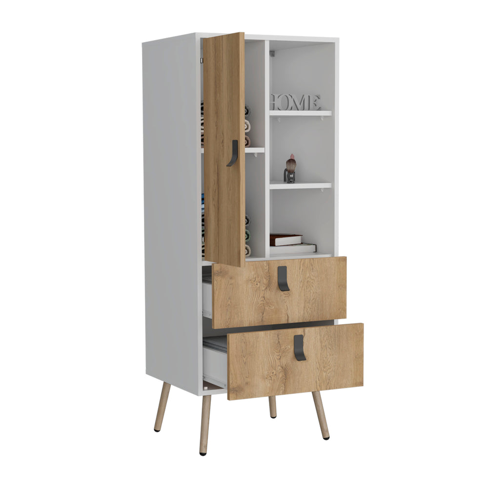 English Elm Huna Multicolor Tall Dresser with Door, 2 Drawers & Open Shelves — Engineered Wood, Elevated Legs, Stylish Storage B200P173201