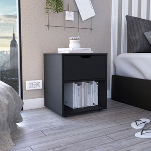 English Elm Aberdeeen Compact 19.7" High Nightstand with Smooth Glide Drawer, Open Shelf & Laminated Wood Finish Black 22.4 L x 19.3 W x 5.5 H B200P173173