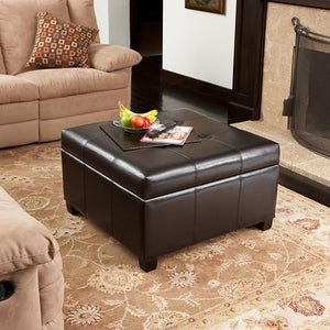 English Elm Richmond Tufted Faux Leather Storage Ottoman with Rosewood Legs for Living Rooms N767P360604E
