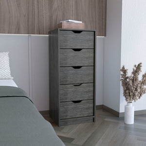 English Elm Basilea Tall 5-Drawer Dresser with Smooth Pull-Out System, Slim Engineered Wood Storage for Small Spaces Brown 45.2 L x 20 W x 5.1 H B200P173186