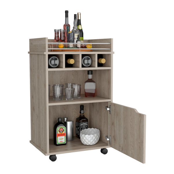 English Elm Phoenix Engineered Wood Bar Cart with 2 Open Shelves, 4 Bottle Cubbies and Cabinet for Compact Spaces Beige 32.3 L x 32.3 W x 5.9 H B070P173180