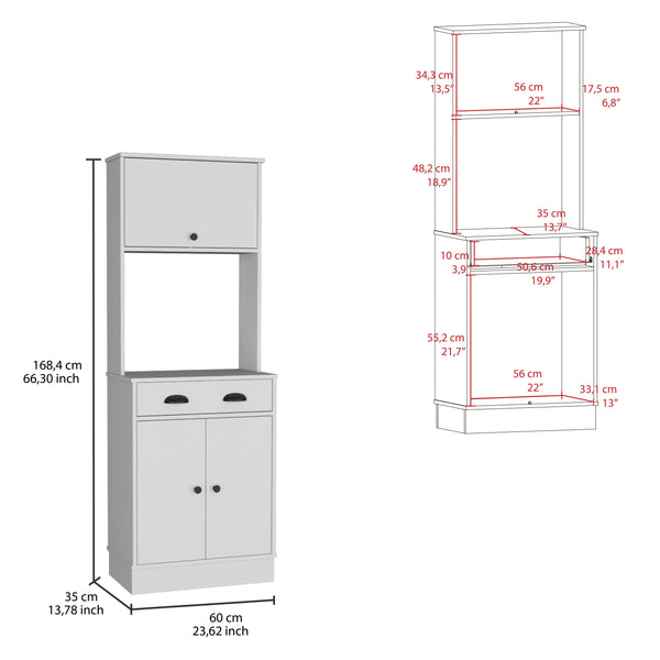 English Elm Tampa Kitchen pantry with drawer and dual cabinets for space-saving storage in laminate engineered wood cabinetry White 37.8 L x 20.1 W x 8.3 H B200P173168