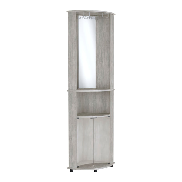 English Elm Chicago Corner Bar Cabinet with Glass Doors, Mirror Center, Wine Glass Rack & Two Open Shelves for Stylish Storage Grey 42.1 L x 24.8 W x 5.5 H B070P173191