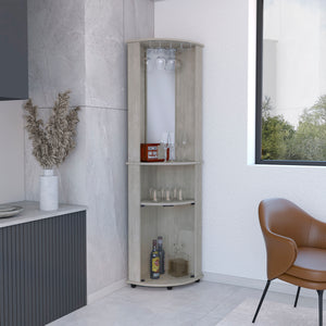 English Elm Chicago Corner Bar Cabinet with Glass Doors, Mirror Center, Wine Glass Rack & Two Open Shelves for Stylish Storage Grey 42.1 L x 24.8 W x 5.5 H B070P173191