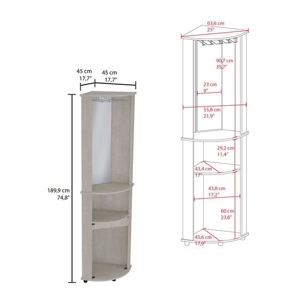 English Elm Chicago Corner Bar Cabinet with Glass Doors, Mirror Center, Wine Glass Rack & Two Open Shelves for Stylish Storage Grey 42.1 L x 24.8 W x 5.5 H B070P173191
