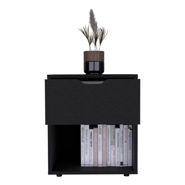 English Elm Aberdeeen Engineered Wood Nightstand with Smooth Sliding Drawer and Open Bottom Shelf for Bedrooms Black 22.4 L x 19.3 W x 5.5 H B070P173173