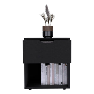 English Elm Aberdeeen Compact 19.7" High Nightstand with Smooth Glide Drawer, Open Shelf & Laminated Wood Finish Black 22.4 L x 19.3 W x 5.5 H B200P173173