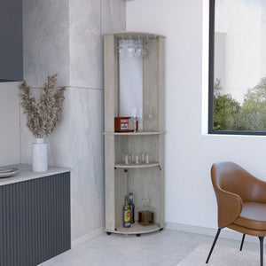 English Elm Chicago Corner Bar Cabinet with Glass Doors, Mirror Center, Wine Glass Rack & Two Open Shelves for Stylish Storage Grey 42.1 L x 24.8 W x 5.5 H B070P173191