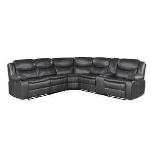 English Elm Modern Three Piece Power Reclining Sectional Faux Leather Usb Charging Living Room B011S00856