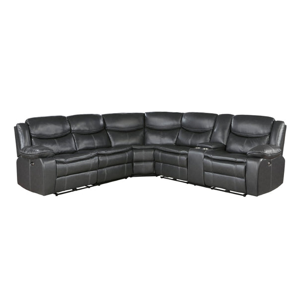 English Elm Modern Three Piece Power Reclining Sectional Faux Leather Usb Charging Living Room B011S00856
