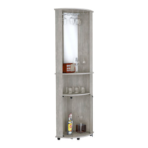 English Elm Chicago Corner Bar Cabinet with Glass Doors, Mirror Center & Stemware Rack for Stylish Entertaining Grey 42.1 L x 24.8 W x 5.5 H B200P173191