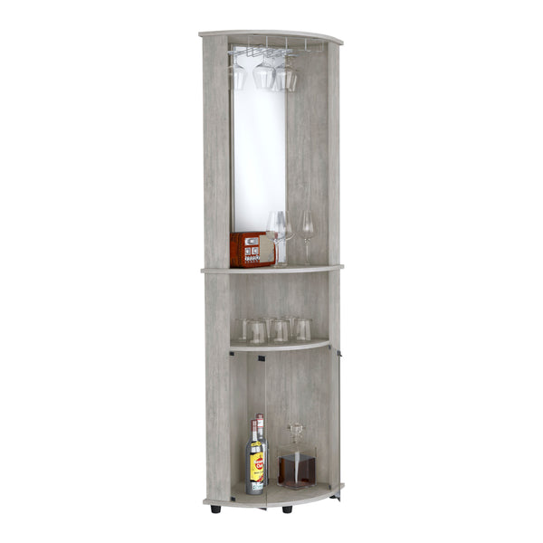 English Elm Chicago Corner Bar Cabinet with Glass Doors, Mirror Center, Wine Glass Rack & Two Open Shelves for Stylish Storage Grey 42.1 L x 24.8 W x 5.5 H B070P173191