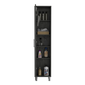 English Elm Laska Storage Cabinet with Broom Hanger and Five Shelves for Compact Organization and Tidy Spaces Brown 69.6 L x 20 W x 3.5 H B200P173188