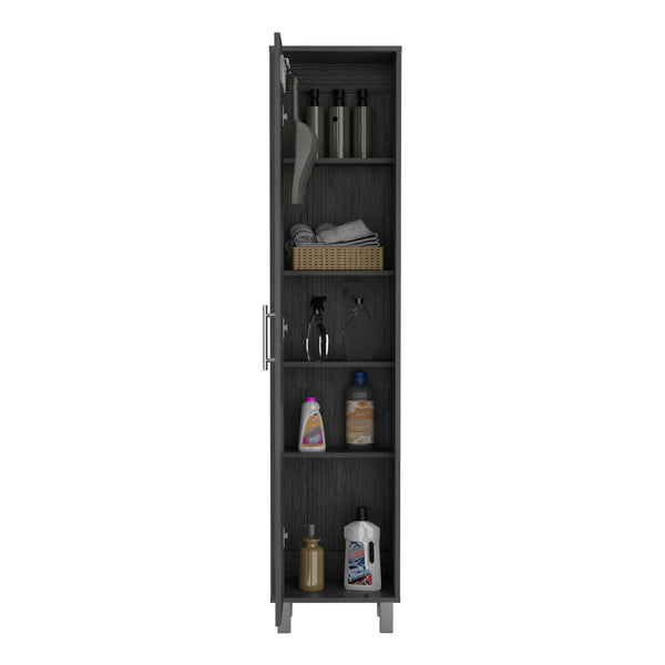 English Elm Laska Storage Cabinet with Broom Hanger and Five Shelves for Compact Organization and Tidy Spaces Brown 69.6 L x 20 W x 3.5 H B200P173188