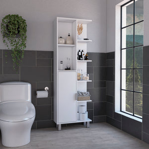 English Elm Crovie 63" High Bathroom Linen Cabinet White – Slim 7-Shelf Engineered Wood Storage Organizer B070P173184