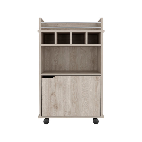 English Elm Phoenix Engineered Wood Bar Cart with 2 Open Shelves, 4 Bottle Cubbies and Cabinet for Compact Spaces Beige 32.3 L x 32.3 W x 5.9 H B070P173180