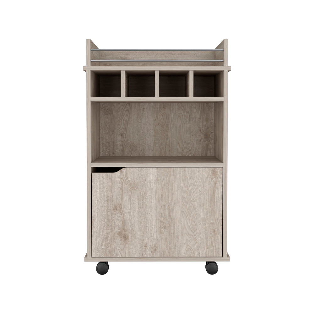 English Elm Phoenix Elegant Bar Cart with Two Open Shelves, Four Bottle Cubbies and Lockable Cabinet for Compact Spaces Beige 32.3 L x 32.3 W x 5.9 H B200P173180