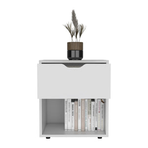 English Elm Aberdeeen Compact 19.7" High Nightstand with Smooth Glide Drawer, Open Shelf & Laminated Wood Finish White 22.4 L x 19.3 W x 5.5 H B200P173171