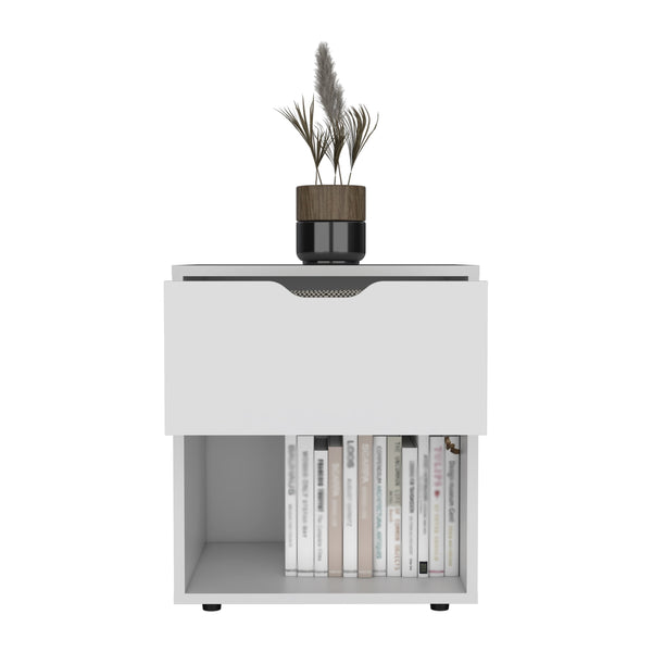 English Elm Aberdeeen Compact 19.7" High Nightstand with Smooth Glide Drawer, Open Shelf & Laminated Wood Finish White 22.4 L x 19.3 W x 5.5 H B200P173171