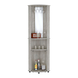 English Elm Chicago Corner Bar Cabinet with Glass Doors, Mirror Center, Wine Glass Rack & Two Open Shelves for Stylish Storage Grey 42.1 L x 24.8 W x 5.5 H B070P173191