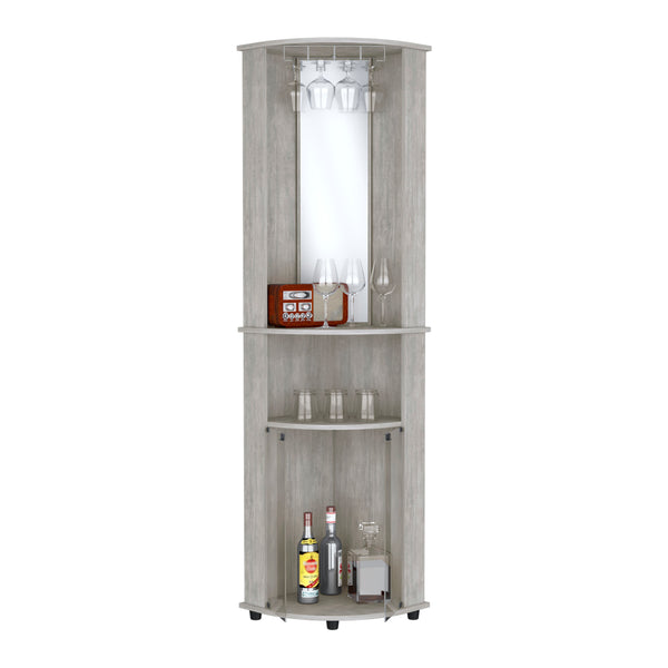 English Elm Chicago Corner Bar Cabinet with Glass Doors, Mirror Center, Wine Glass Rack & Two Open Shelves for Stylish Storage Grey 42.1 L x 24.8 W x 5.5 H B070P173191